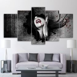vampire people abstract 5 pieces canvas wall art, large framed 5 panel canvas wall art