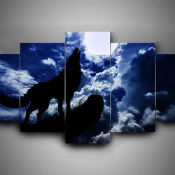 wolf 8 abstract animal 5 pieces canvas wall art, large framed 5 panel canvas wall art