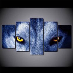 wolf eyes abstract animal 5 pieces canvas wall art, large framed 5 panel canvas wall art