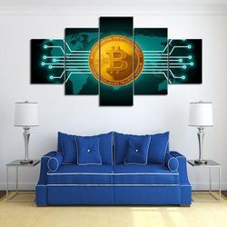 worldwide crypto abstract 5 pieces canvas wall art, large framed 5 panel canvas wall art