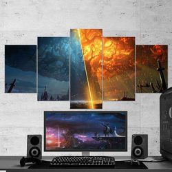 wow world of warcraft teldrassil burning abstract 5 pieces canvas wall art, large framed 5 panel canvas wall art