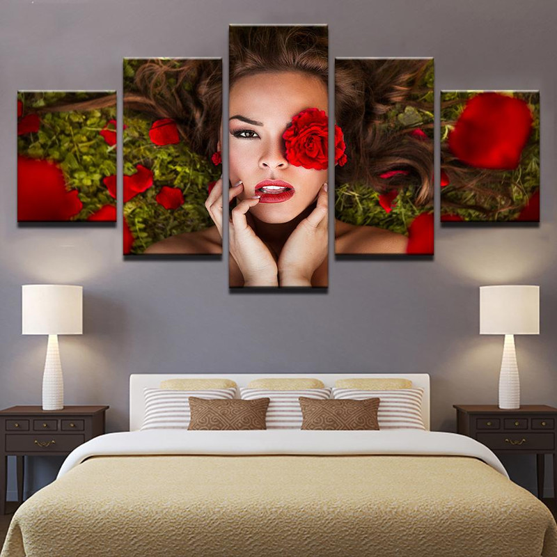 Beautiful Amazing Woman With Red Roses Flowers Abstract Art.jpg