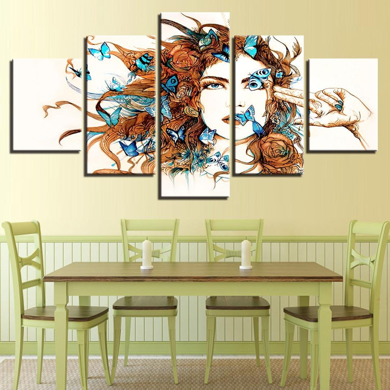 Beautiful Woman And Blue Butterfly Abstract Art.jpg