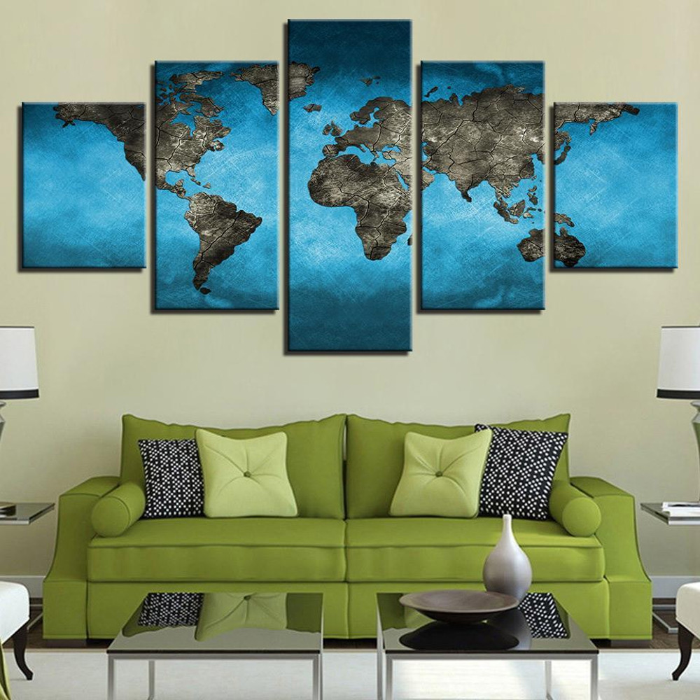Bebroom Blue Retro World Map Office Abstract Art.jpg