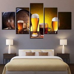 beer glasses malt stout oak barrel modern wine art large framed 5 pieces canvas wall art decor