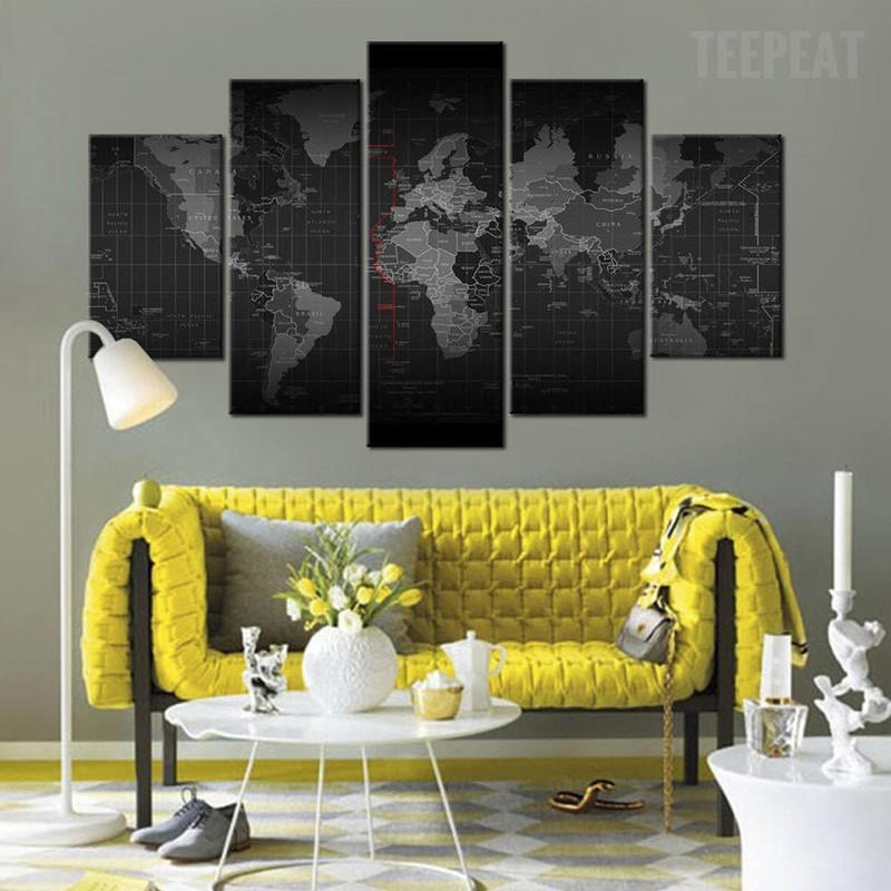 Black And White Time Zone World Map Abstract Art.jpg