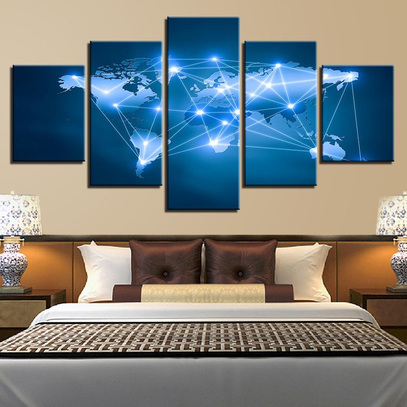 Blue Stars Sky Shine World Map Abstract Art.jpg