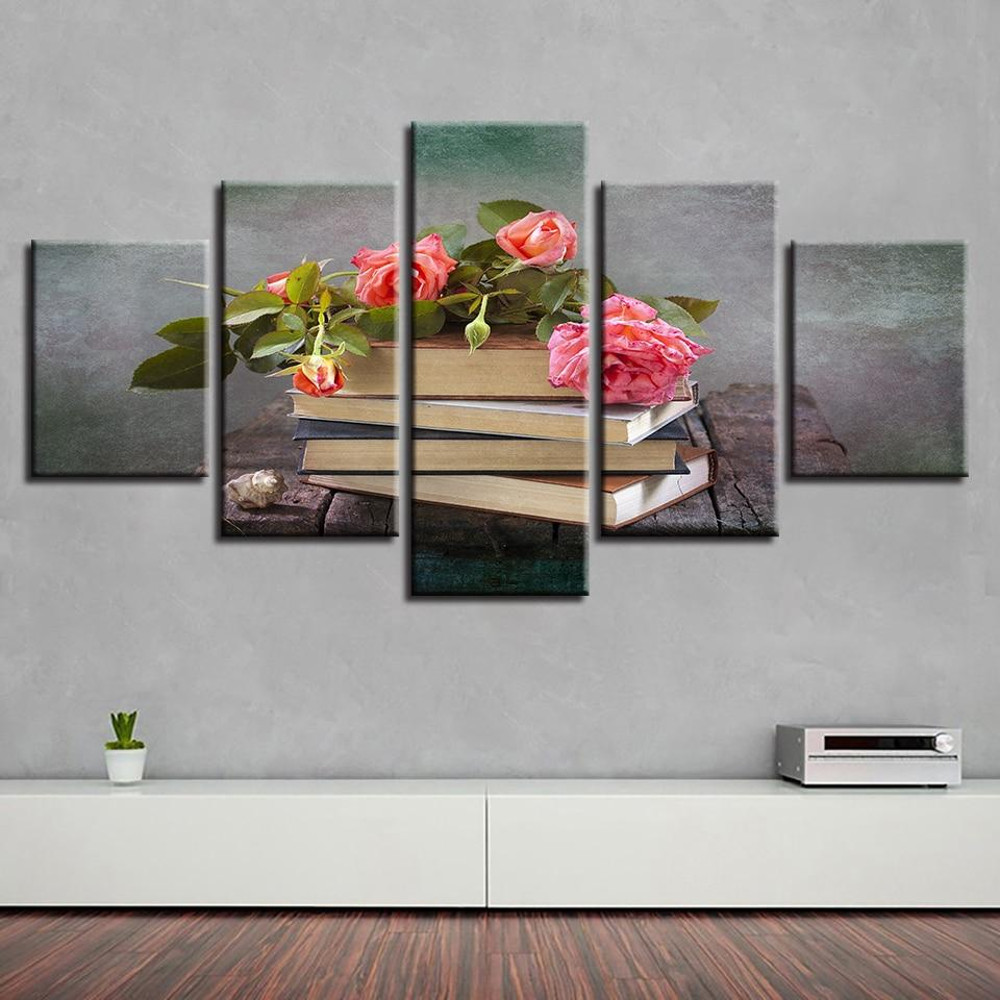 Books And Pink Flower Abstract Art.jpg