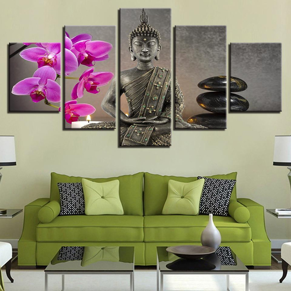 Buddha With Flower Moth Orchid Stone Candle Religion Art.jpg