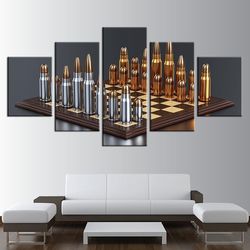 bullets chess game abstract art 5 pieces canvas wall art, large framed 5 panel canvas wall art