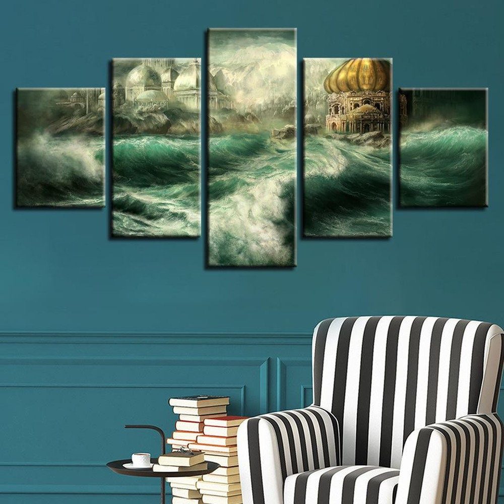 Castle Building And Blue Sea Water Abstract Art.jpg