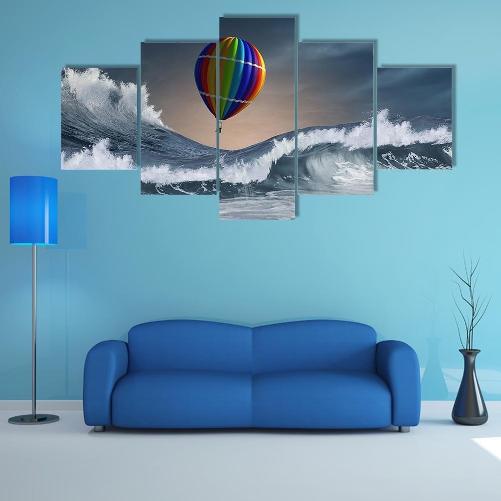 Colored Aerostat Flying Above Stromy Sea Abstract Art.jpg