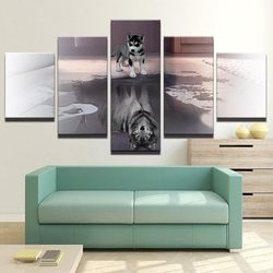 dog wolf landscape mirror lake abstract animal art large framed 5 pieces canvas wall art decor