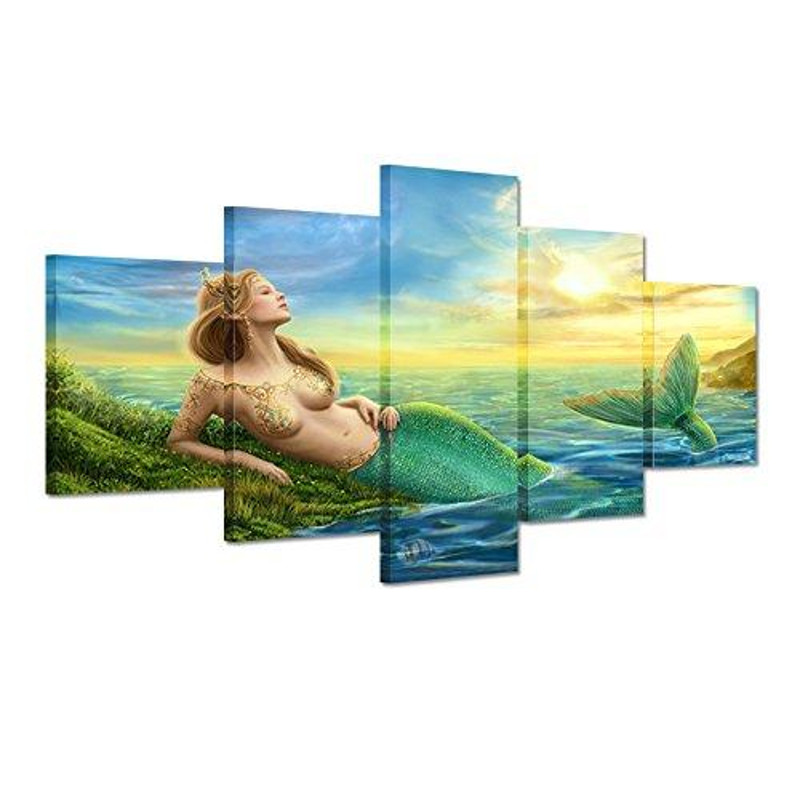 Fantasy Sexy Green Mermaid Beauty Blue Ocean Sunset Abstract Art.jpg