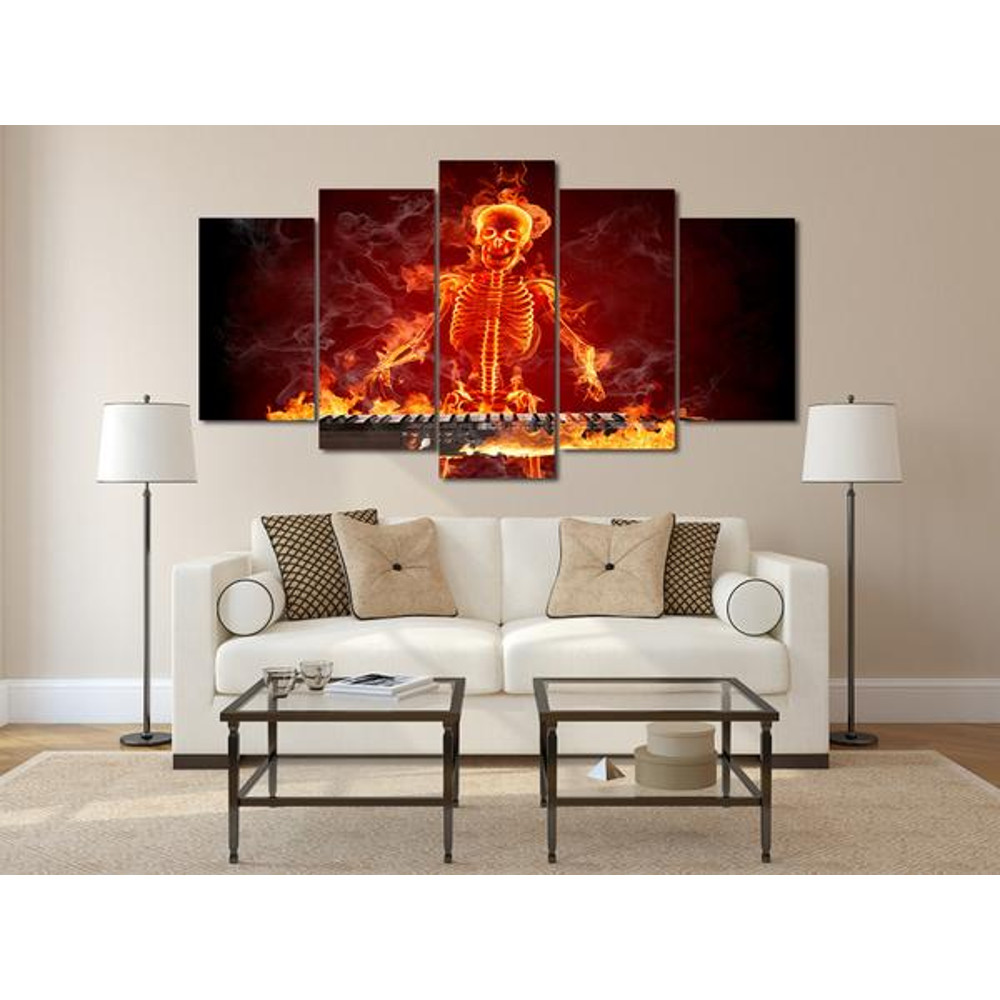 Fire Flames Skull Skeleton Keyboard Player Abstract Music Art.jpg