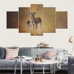 girl deer modern animal art large framed 5 pieces canvas wall art decor