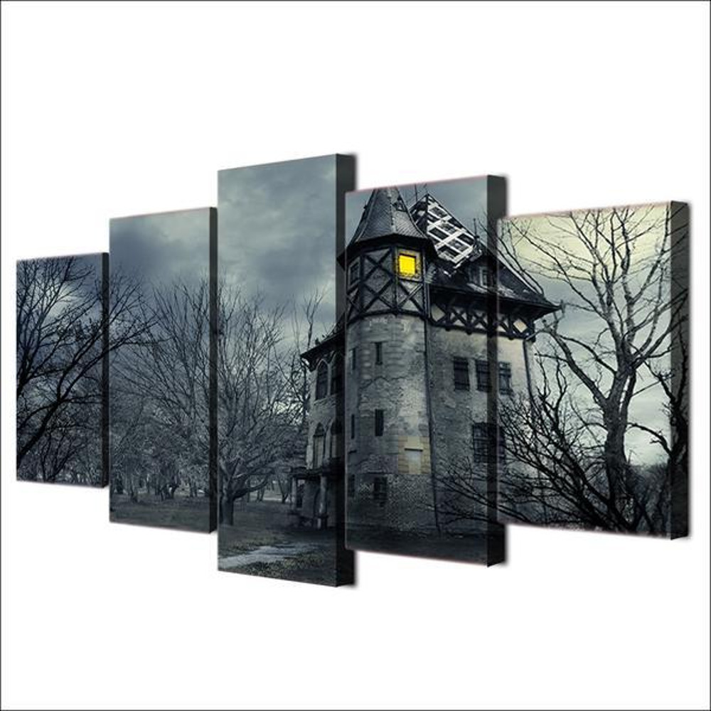 Halloween Spooky Grey Castle Abstract Art.jpg