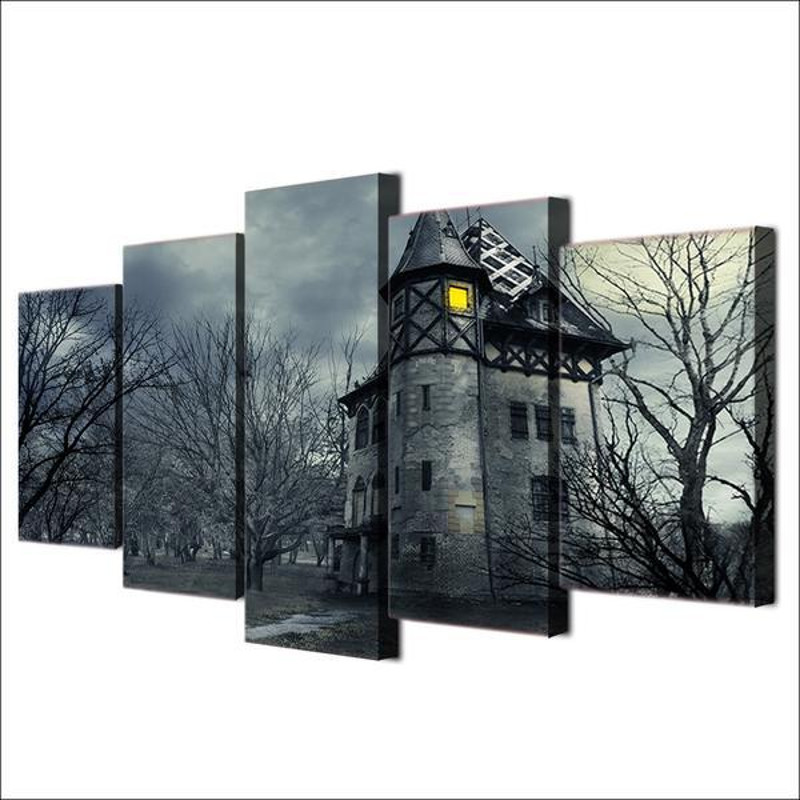 Halloween Spooky Grey Castle Abstract Art.jpg