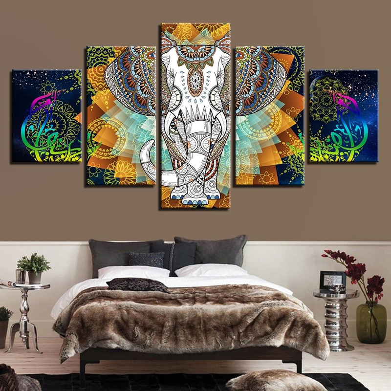India Elephant And Abstract Color Flower Religion Art.jpg