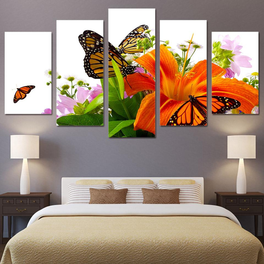 Lilies And Orange Butterflies Abstract Art.jpg