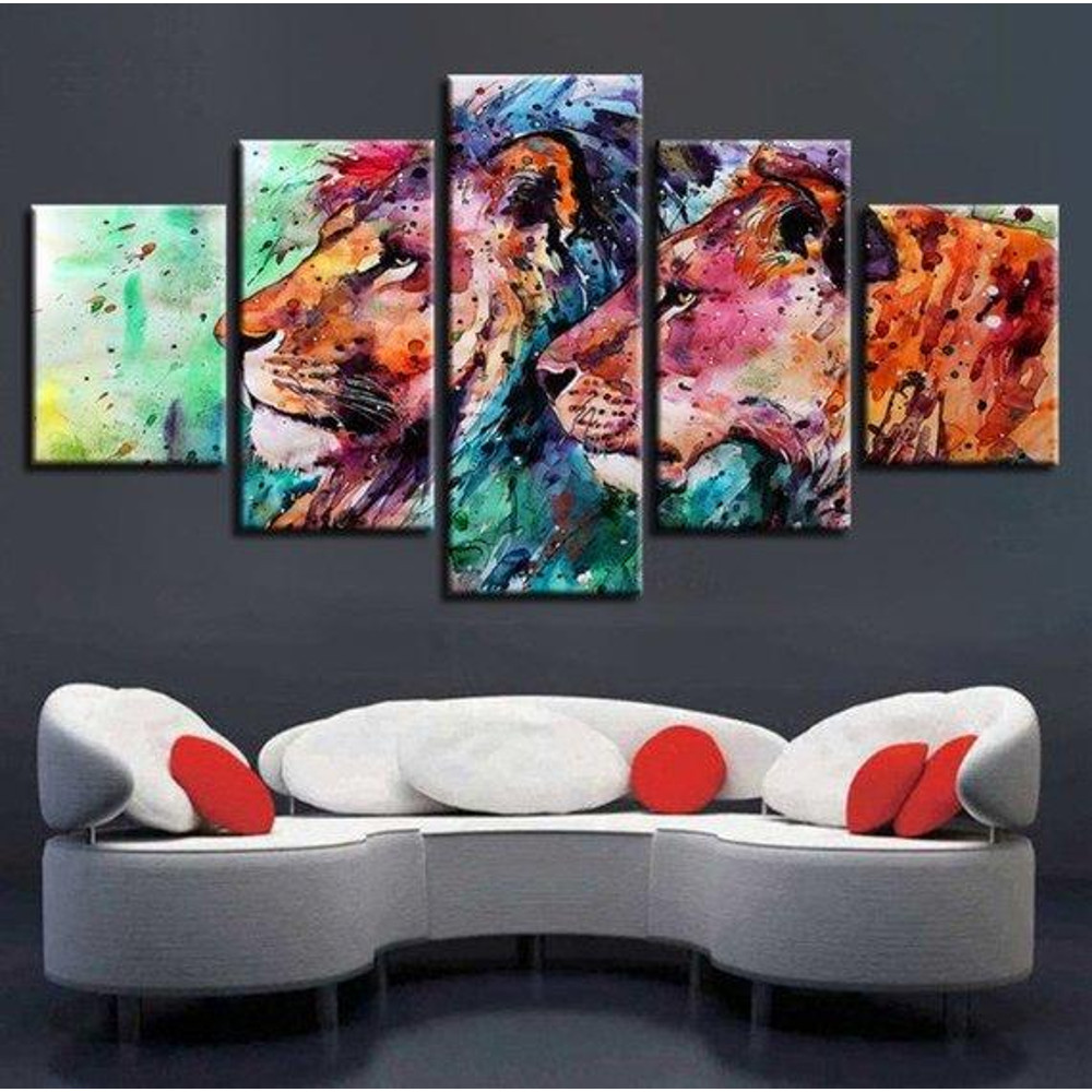 Lions Couple Colorful Lions Abstract Animal Art.jpg