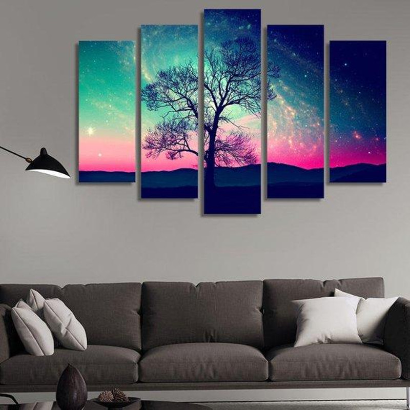 Lonely Tree Over The Night Sky With Many Stars Abstract Art.jpg