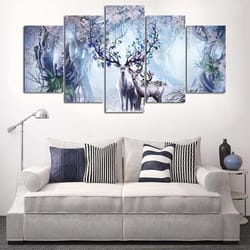 magical deer abstract animal art large framed 5 pieces canvas wall art decor