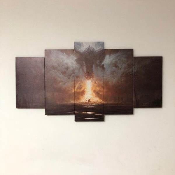 Modular Dragon Abstract Animal Art Large Framed 5 Pieces Can | Inspire ...