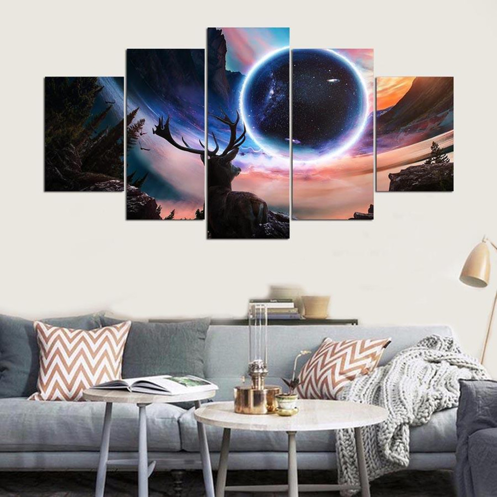 Moon And Deer Landscape Abstract Animal Art.jpg