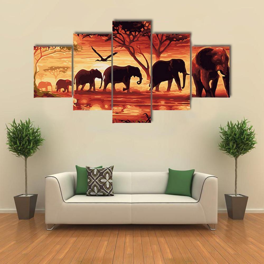 Of Elephants Herd In Jungle Animal Art.jpg