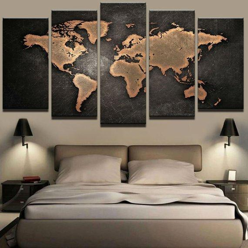 Retro World Map Vintage Brown Gold Abstract Art.jpg