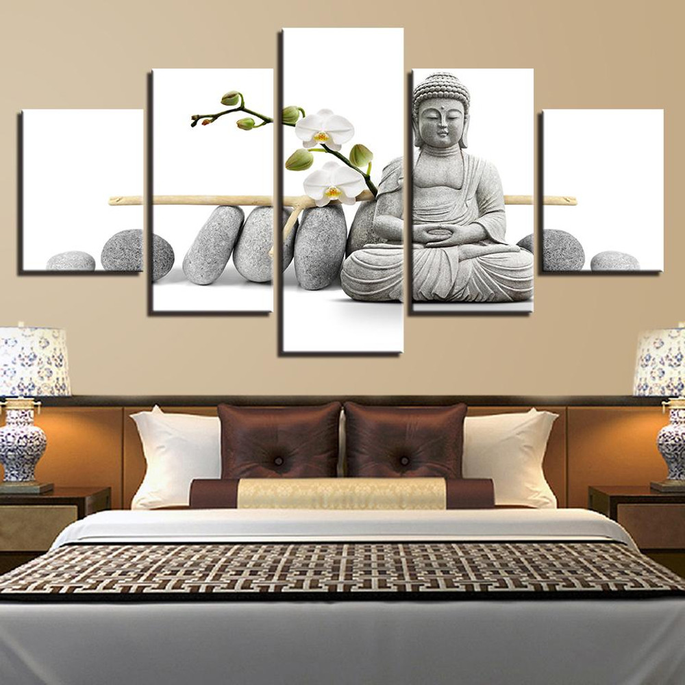 Statue Of Buddha With White Moth Orchid Religion Art.jpg