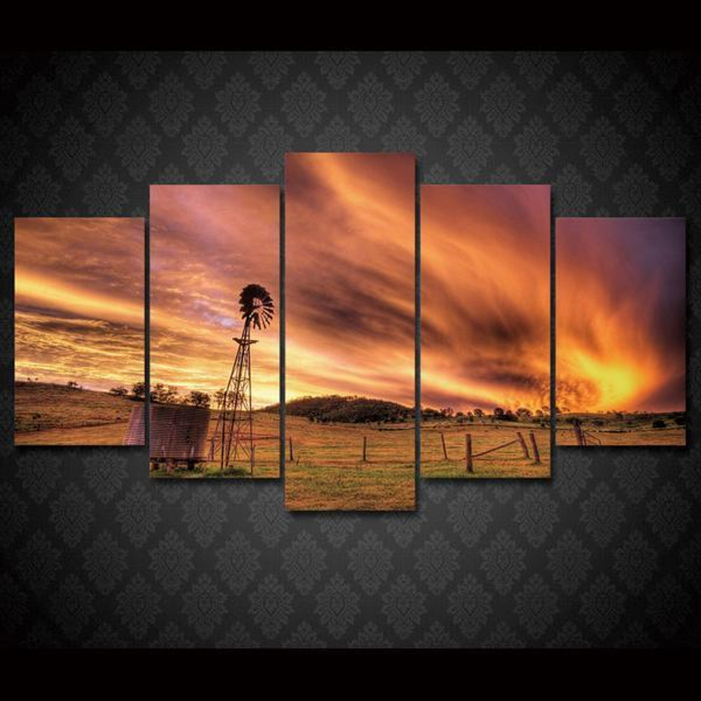 Sunset Landscape Farm Windmill Abstract Art.jpg