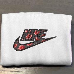akatsuki nike embroidered crewneck, naruto embroidered sweatshirt, inspired embroidered manga anime hoodie 1