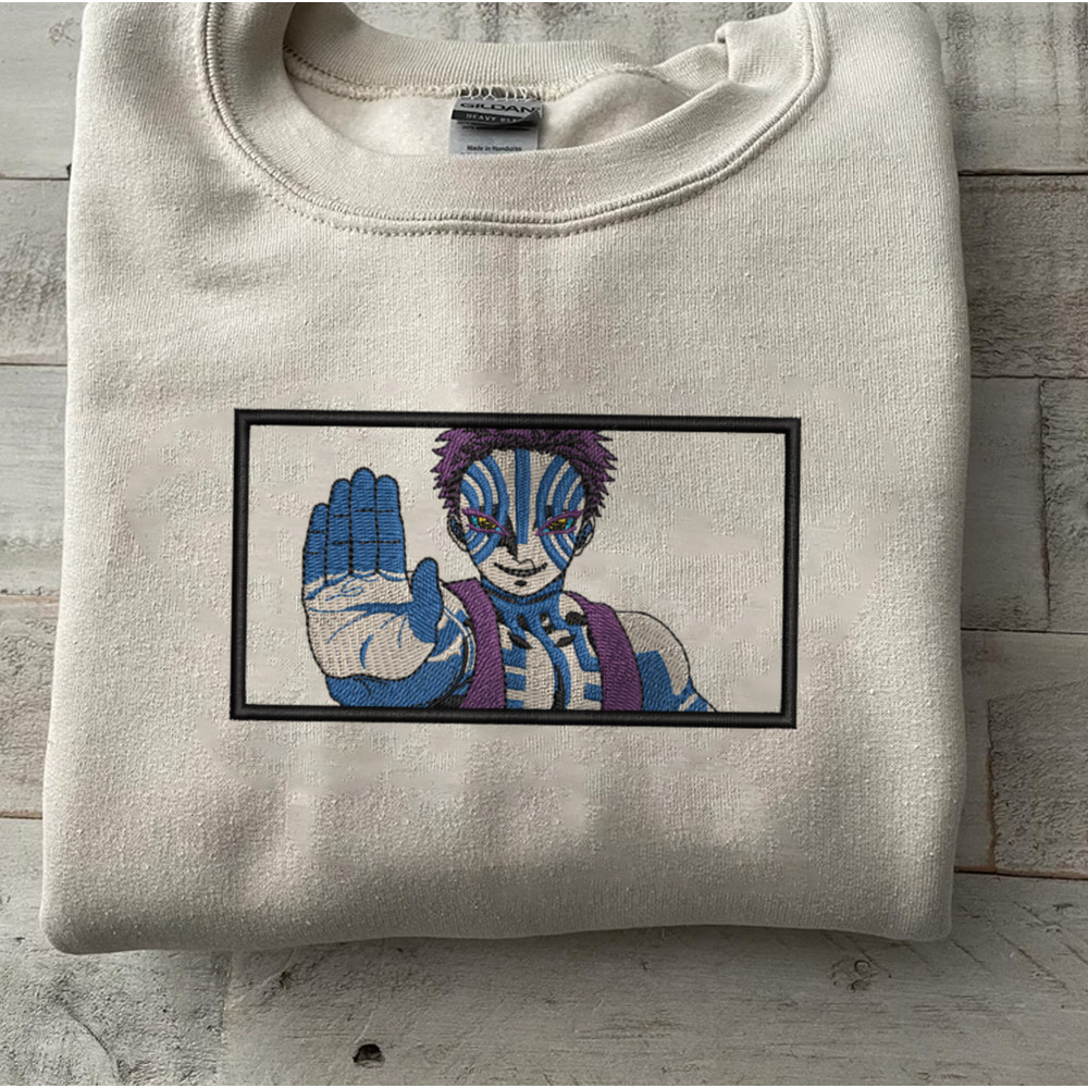 Akaza Embroidered Crewneck, Demon Slayer Embroidered Sweatshirt, Inspired Embroidered Manga Anime Hoodie 1.jpg