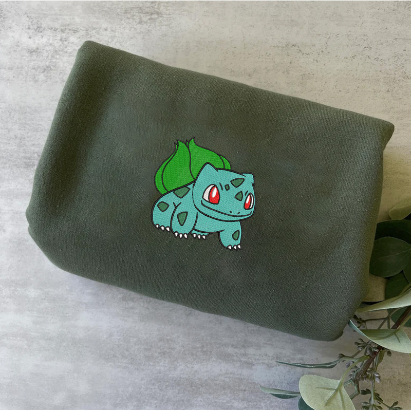 Bulbasaur Embroidered Crewneck, Pokemon Embroidered Sweatshirt, Inspired Embroidered Manga Anime Hoodie.jpg
