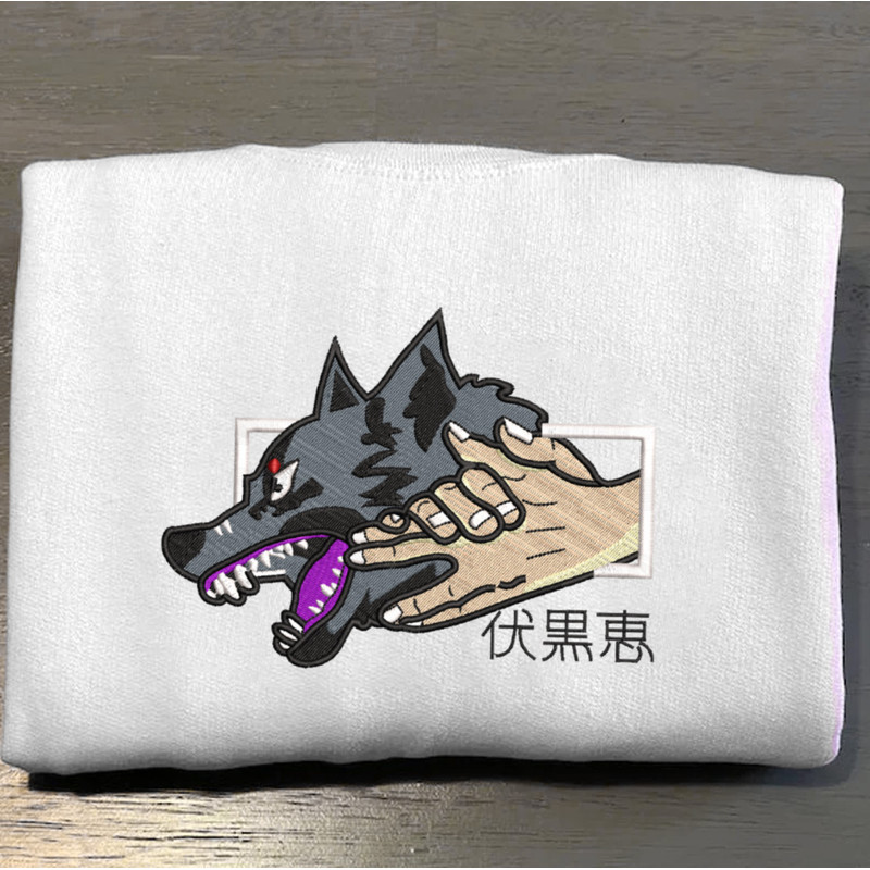 Fushiguro Embroidered Crewneck, Jujutsu Kaisen Embroidered Sweatshirt, Inspired Embroidered Manga Anime Hoodie.jpg