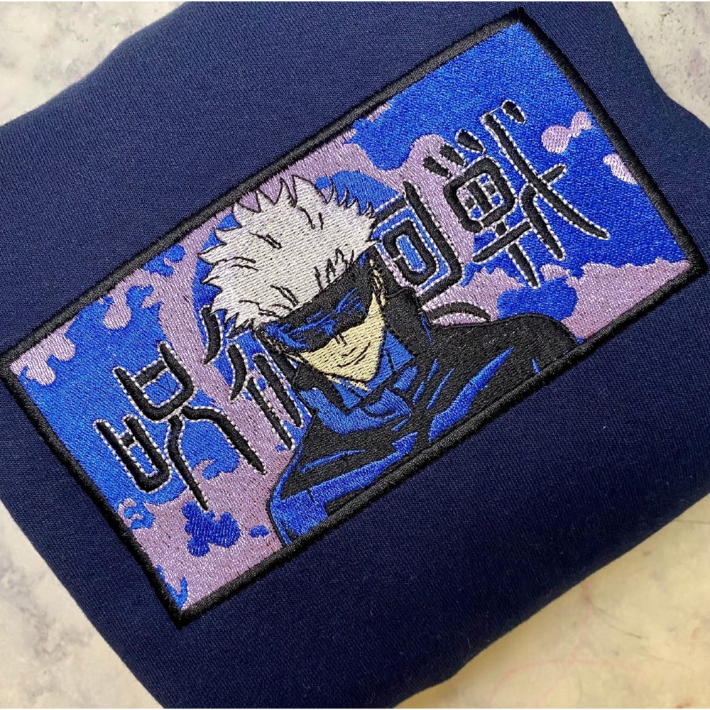 Gojo Embroidered Crewneck, Jujutsu Kaisen Embroidered Sweatshirt, Inspired Embroidered Manga Anime Hoodie 2.jpg