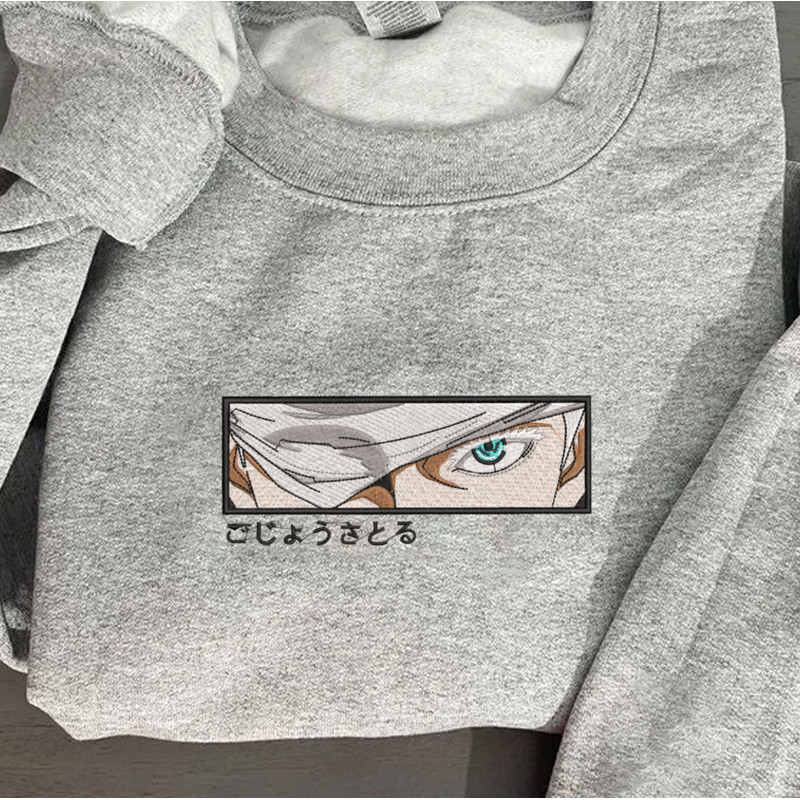 Gojo Embroidered Crewneck, Jujutsu Kaisen Embroidered Sweatshirt, Inspired Embroidered Manga Anime Hoodie.jpg