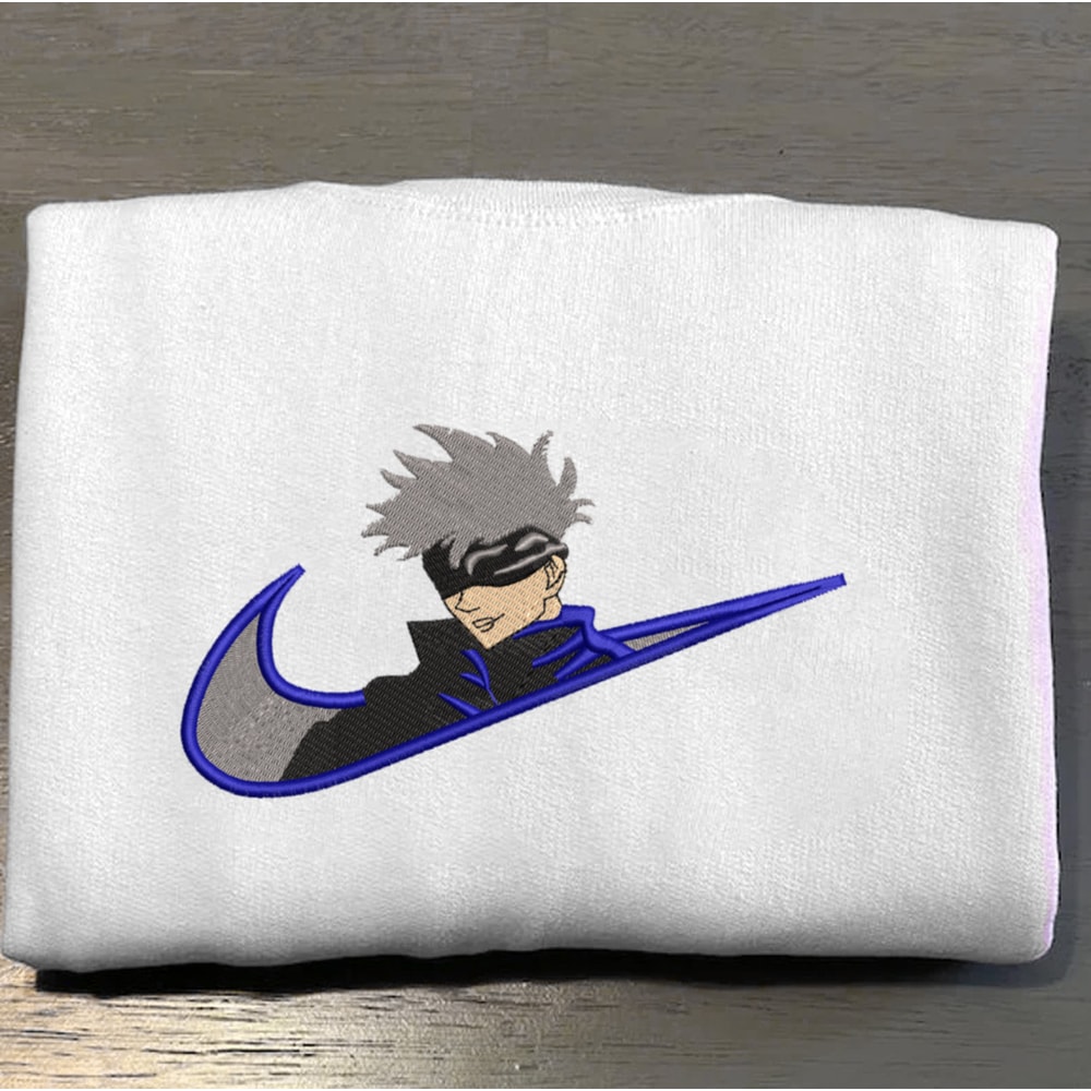 Gojo Nike Embroidered Crewneck, Jujutsu Kaisen Embroidered Sweatshirt, Inspired Embroidered Manga Anime Hoodie.jpg