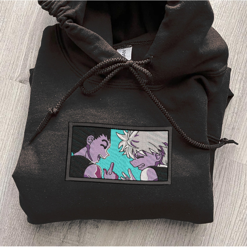 Killua X Gon Embroidered Crewneck, Hunter x Hunter Embroidered Sweatshirt, Inspired Embroidered Manga Anime Hoodie.jpg