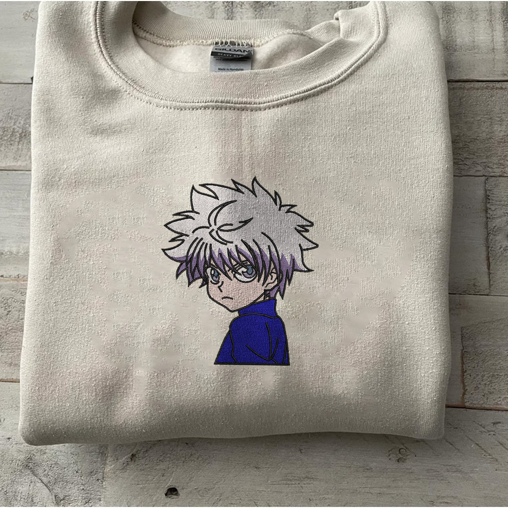 Killua Zoldyck Embroidered Crewneck, Hunter x Hunter Embroidered Sweatshirt, Inspired Embroidered Manga Anime Hoodie 3.jpg