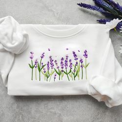 lavender embroidered sweatshirt,floral sweatshirt,crewneck sweatshirt,valentine's day gift,gifts for her