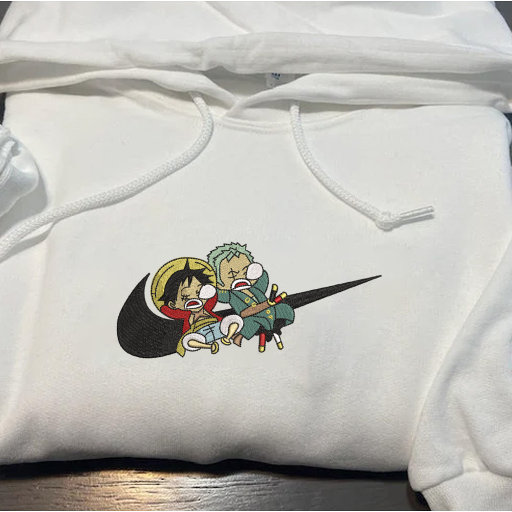 Luffy And Zoro Nike Embroidered Crewneck, One Piece Embroidered Sweatshirt, Inspired Embroidered Manga Anime Hoodie.jpg