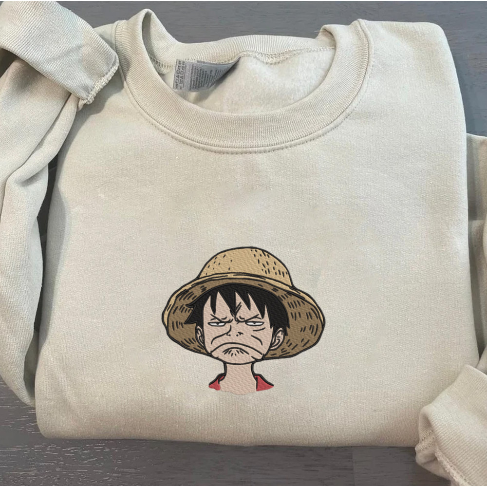 Luffy Embroidered Crewneck, One Piece Embroidered Sweatshirt, Inspired Embroidered Manga Anime Hoodie 10.jpg