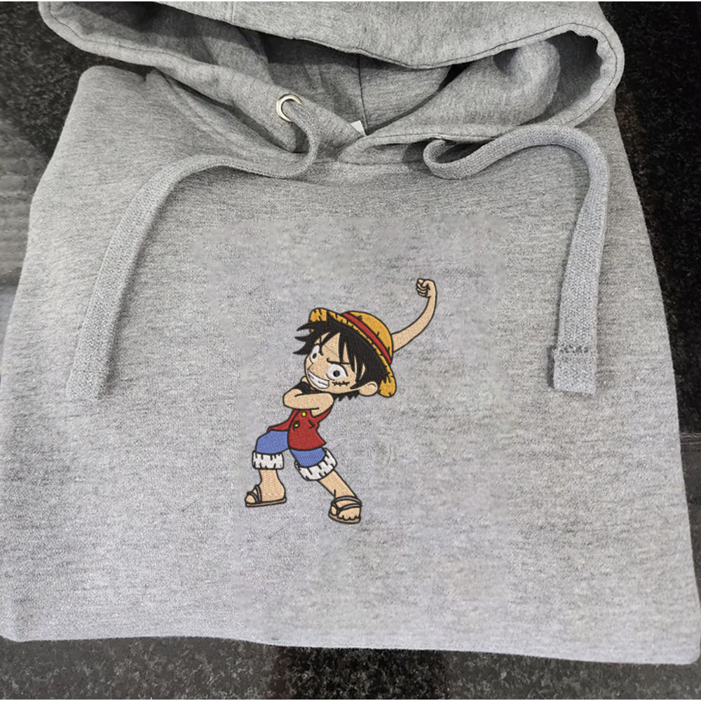 Luffy Embroidered Crewneck, One Piece Embroidered Sweatshirt, Inspired Embroidered Manga Anime Hoodie 12.jpg