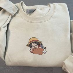 luffy embroidered crewneck, one piece embroidered sweatshirt, inspired embroidered manga anime hoodie 5