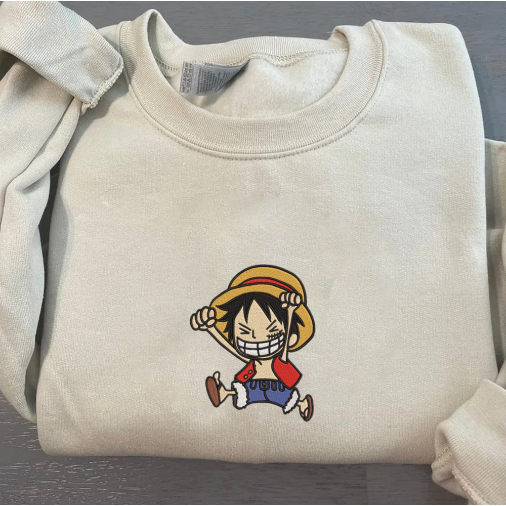 Luffy Embroidered Crewneck, One Piece Embroidered Sweatshirt, Inspired Embroidered Manga Anime Hoodie 7.jpg
