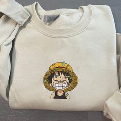 luffy embroidered crewneck, one piece embroidered sweatshirt, inspired embroidered manga anime hoodie 9