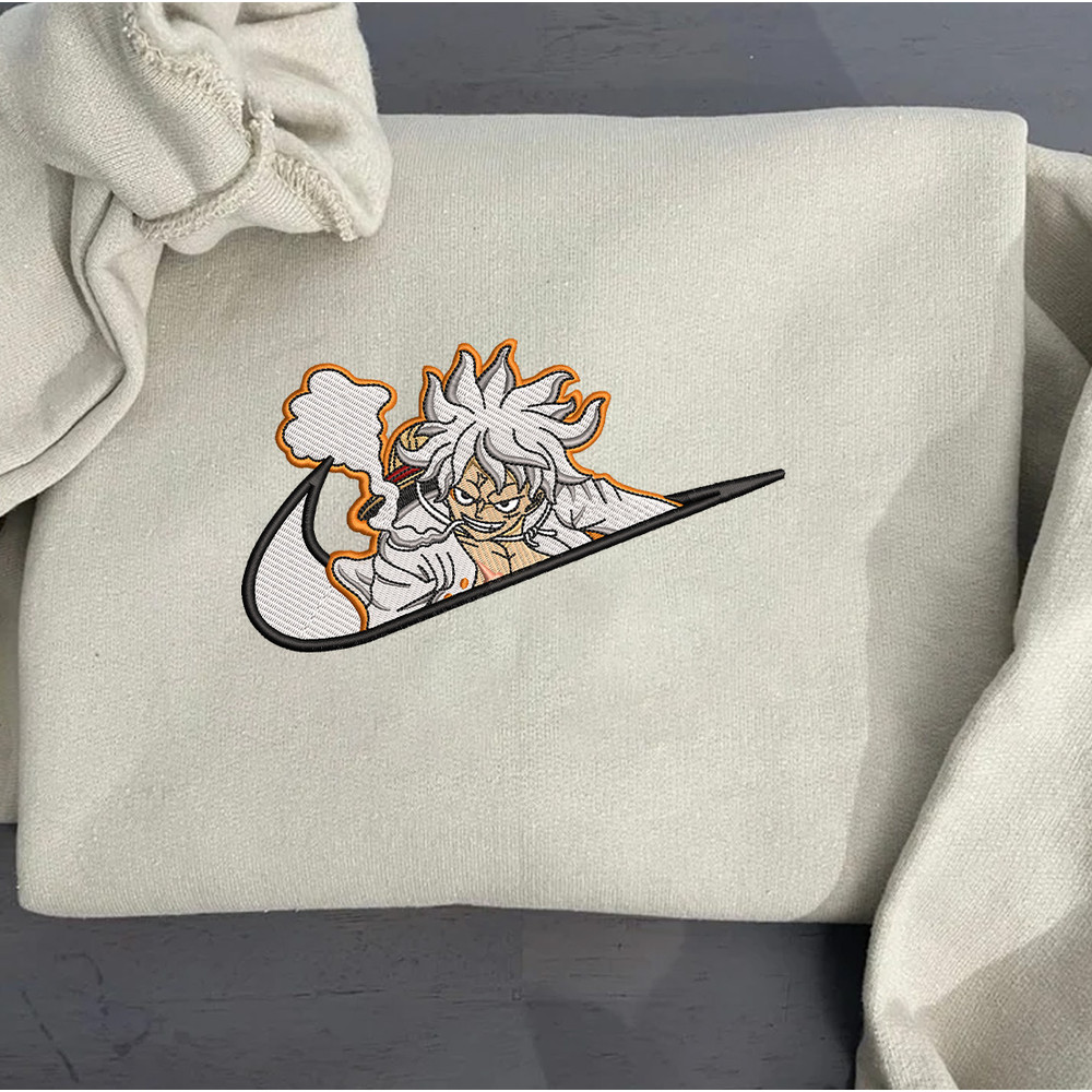 Luffy Nike Embroidered Crewneck, One Piece Embroidered Sweatshirt, Inspired Embroidered Manga Anime Hoodie 1.jpg